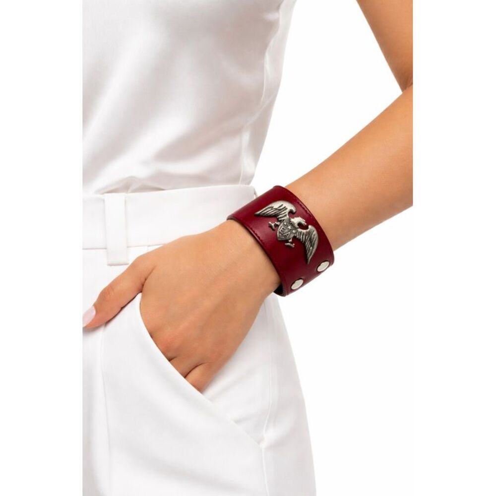 Emporio Armani Red Leather Cuff Bracelet with Eagle